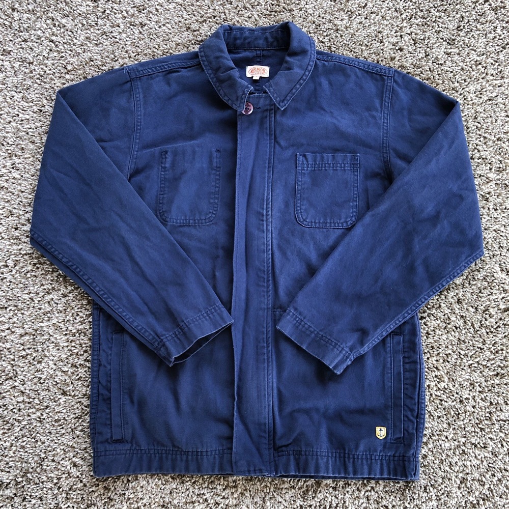 Armor Lux Fisherman Jacket Mens Size Small Blue Full Zip Canvas Work Chore Barn